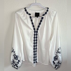 Alex Marie Embroidered Peasant Boho Blouse Sz M Coastal Cottage Heritage Preppy